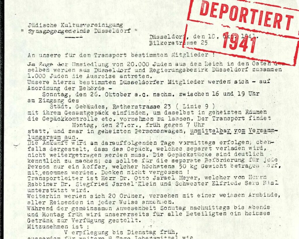 Erinnerung An Den Beginn Der Deportationen Im Herbst 1941 Lokalbüro Düsseldorf