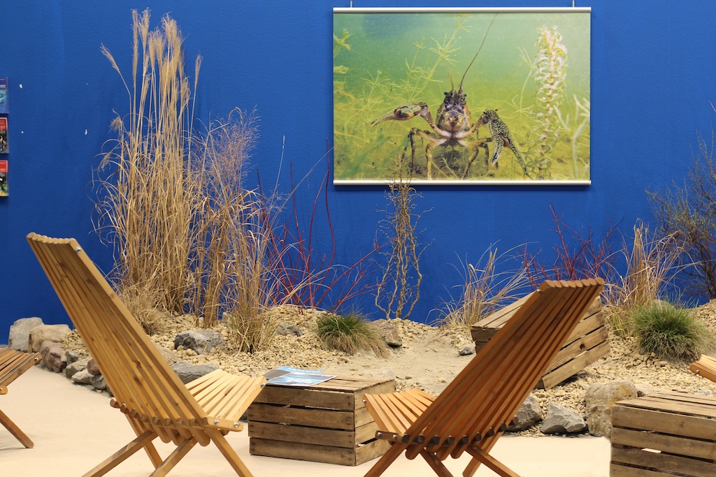 Der große Informationsstand des Aquazoo Löbbecke Museum auf der Messe boot lädt auch zum Entspannen ein,(c) Aquazoo Löbbecke Museum