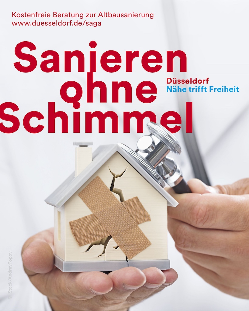 Die SAGA informiert im Rahmen eines Webinars am 20. Februar 2025 zu "Feuchte und Schimmel". Zusätzlich findet am 8. März 2025 der Aktionstag "Sanieren ohne Schimmel" im Foyer der Handwerkskammer statt,(c)Landeshauptstadt Düsseldorf Die SAGA informiert im Rahmen eines Webinars am 20. Februar 2025 zu "Feuchte und Schimmel". Zusätzlich findet am 8. März 2025 der Aktionstag "Sanieren ohne Schimmel" im Foyer der Handwerkskammer statt,(c)Landeshauptstadt Düsseldorf<br />