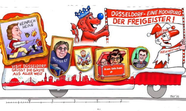 Von Heine bis Hoppeditz: Visit Düsseldorf ehrt Freigeister auf dem Rosenmontagszug