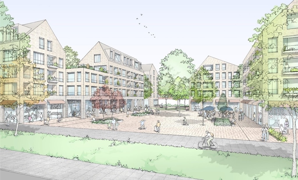 Nach Bürgerbeteiligung durch eine Jury ausgewählter Entwurf zur zukünftigen Gestaltung des Zentrums Hellerhof © RKW Architektur +