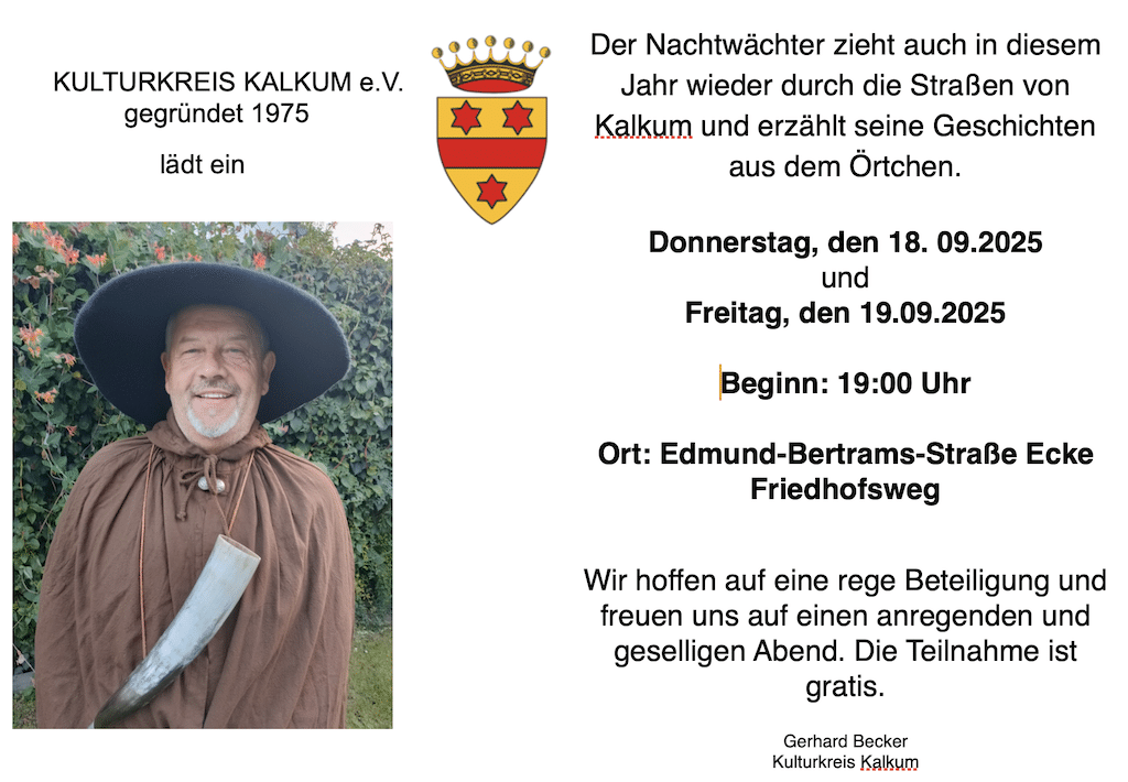 Michael Hermes im Nachtwächtergewand führt durch Kalkum © Kulturkreis Kalkum
