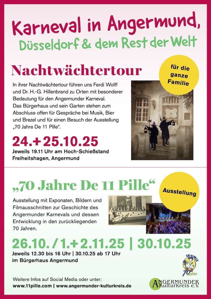 Bunt ist der Karneval in Angermund Plakat: De Elf Pille und AKK Bunt ist der Karneval in Angermund Plakat: De Elf Pille und AKK