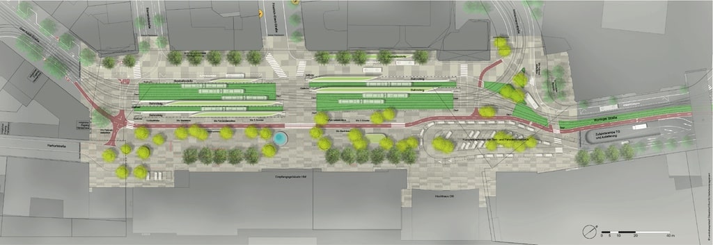 Der Freianlagenplan zeigt die zukünftige Gestaltung des Konrad-Adenauer-Platzes ©      Landeshauptstadt Düsseldorf/Amt für Verkehrsmanagement