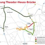Großräumige Umleitungen während Theodor-Heuss-Brücken-Sanierung