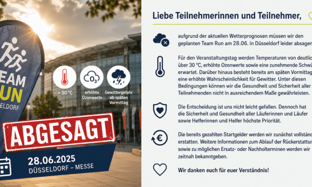 Team Run in Düsseldorf abgesagt – Hitze und Gewitter machen Lauf unmöglich