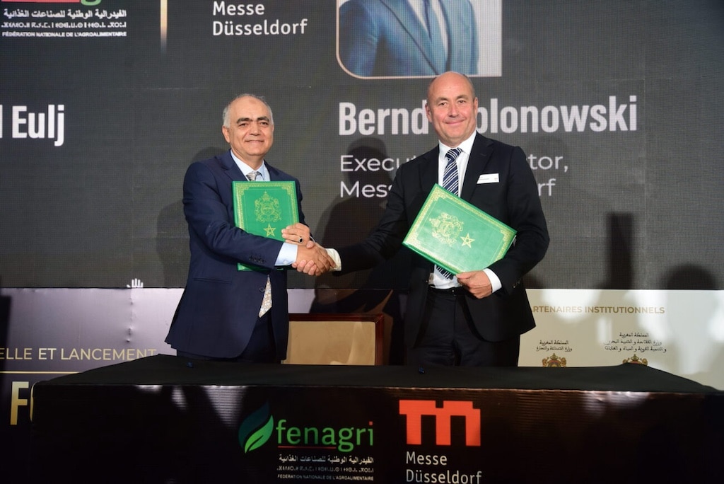 Abdelmounim El Eulj, Präsident FENAGRI, und Bernd Jablonowski, Executive Director Messe Düsseldorf (v.l.). Foto: FENAGRI