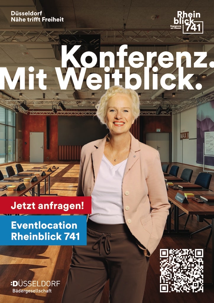 BG_Rheinblick741_Konferenz_2026_Seite_2 Eventlocation<br />
direkt am Rhein © Bädergesellschaft Düsseldorf mbH